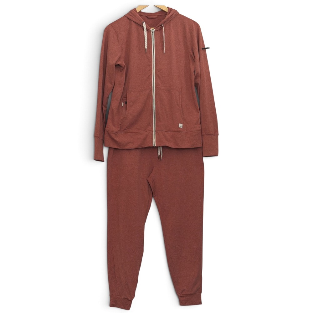 Vuori Halo Performance Zip Hoodie and Jogger Set Terracotta Clay Heather Medium